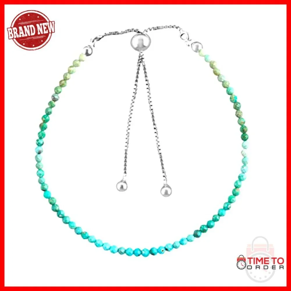 Adjustable Sterling Silver Turquoise Bolo Bracelet, 10 Inch, Gemstone